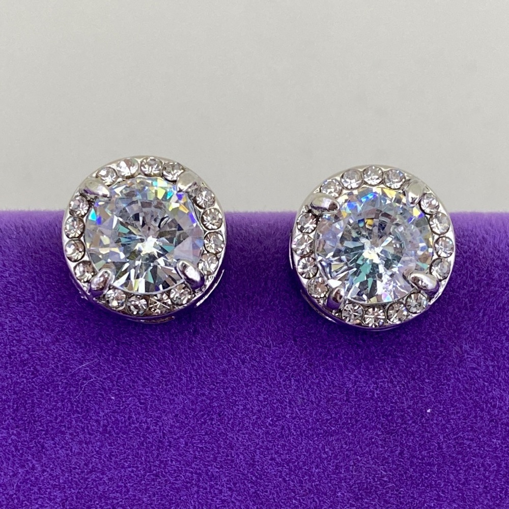 💛 Brilliant Crystal Sparkle Studs | Silver Tone Geometric Halo Earrings